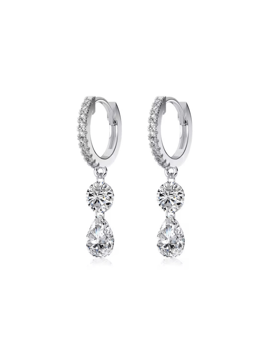 AYLA CRYSTAL CLEAR DROP DANGLE HOOPS.