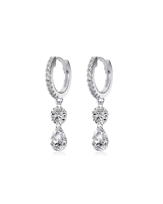 AYLA CRYSTAL CLEAR DROP DANGLE HOOPS.